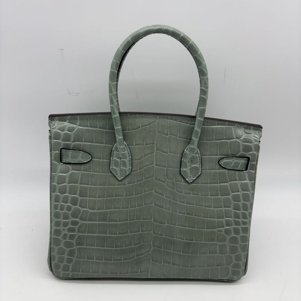 Custom 30cm Dusty Sea Foam Blue Grey Crocodile Leather ghw Top Handle Birkin Bag - Picture 2 of 8